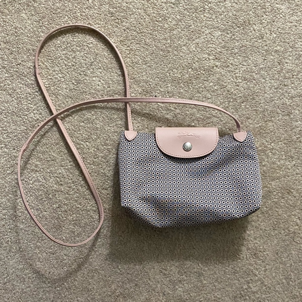 🌸Longchamp Le Pliage Dandy Print Nylon Crossbody Bag in Ivory/Pink🌸